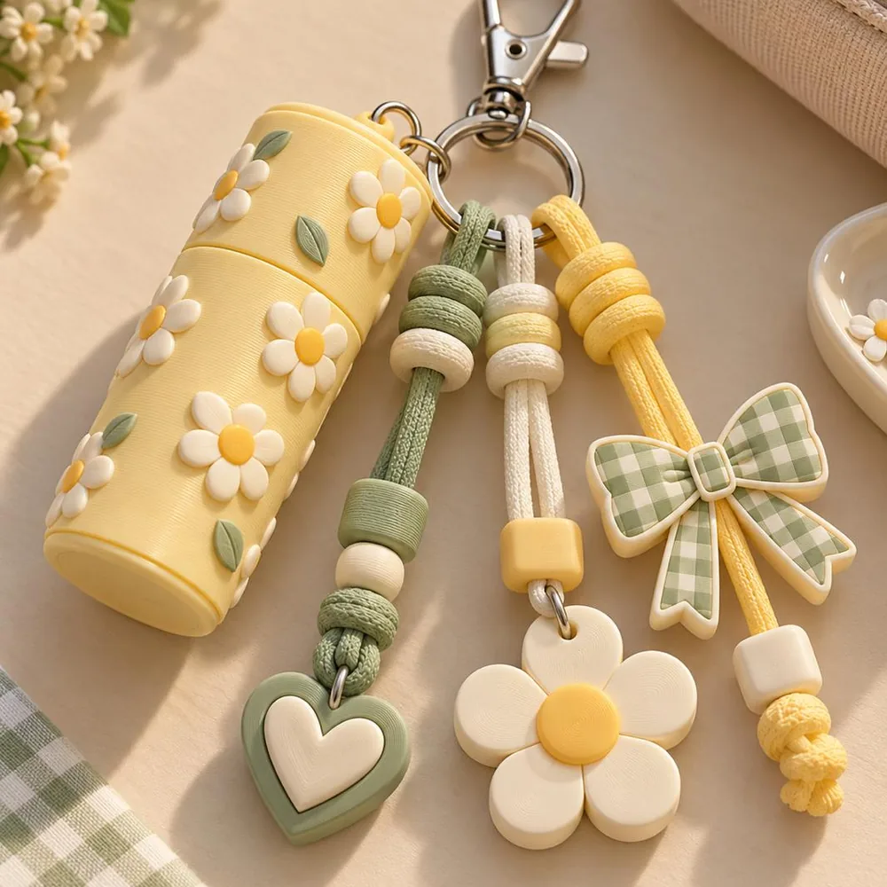 Yellow daisy 3D printed mini case keychain