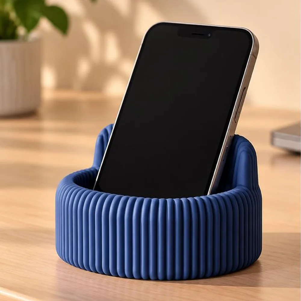 Blue fluted 3D printed mini phone stand