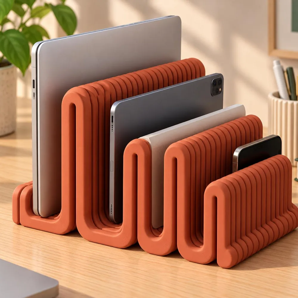 Terracotta 3D printed wave organizer for laptop tablet and phone