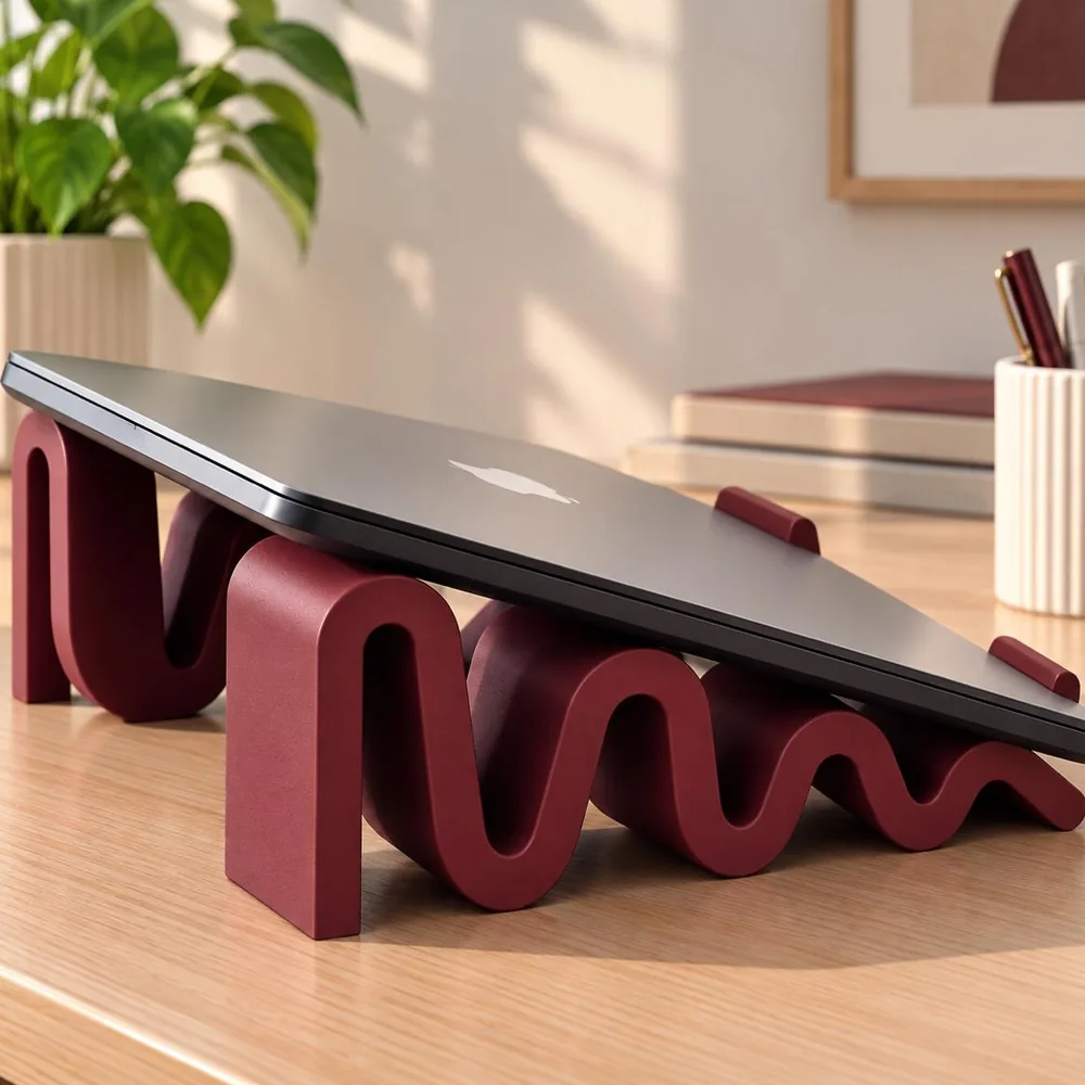 Burgundy 3D printed wave laptop stand