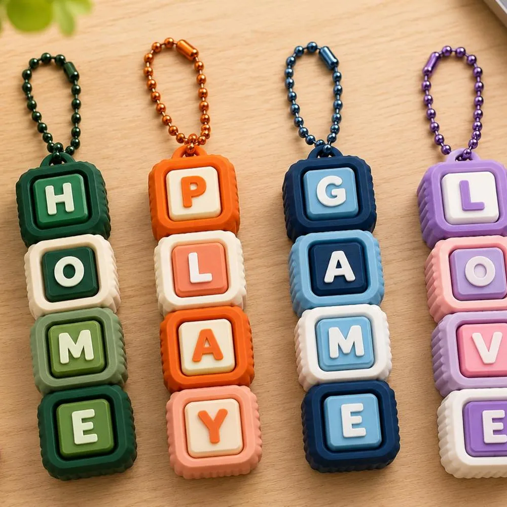 3D printed word block keychains HOME PLAY GAME LOVE